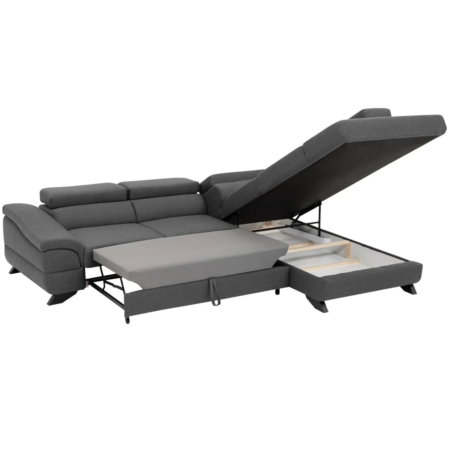 Divano letto angolare destro 5 posti 272x219cm tessuto antracite Lumma