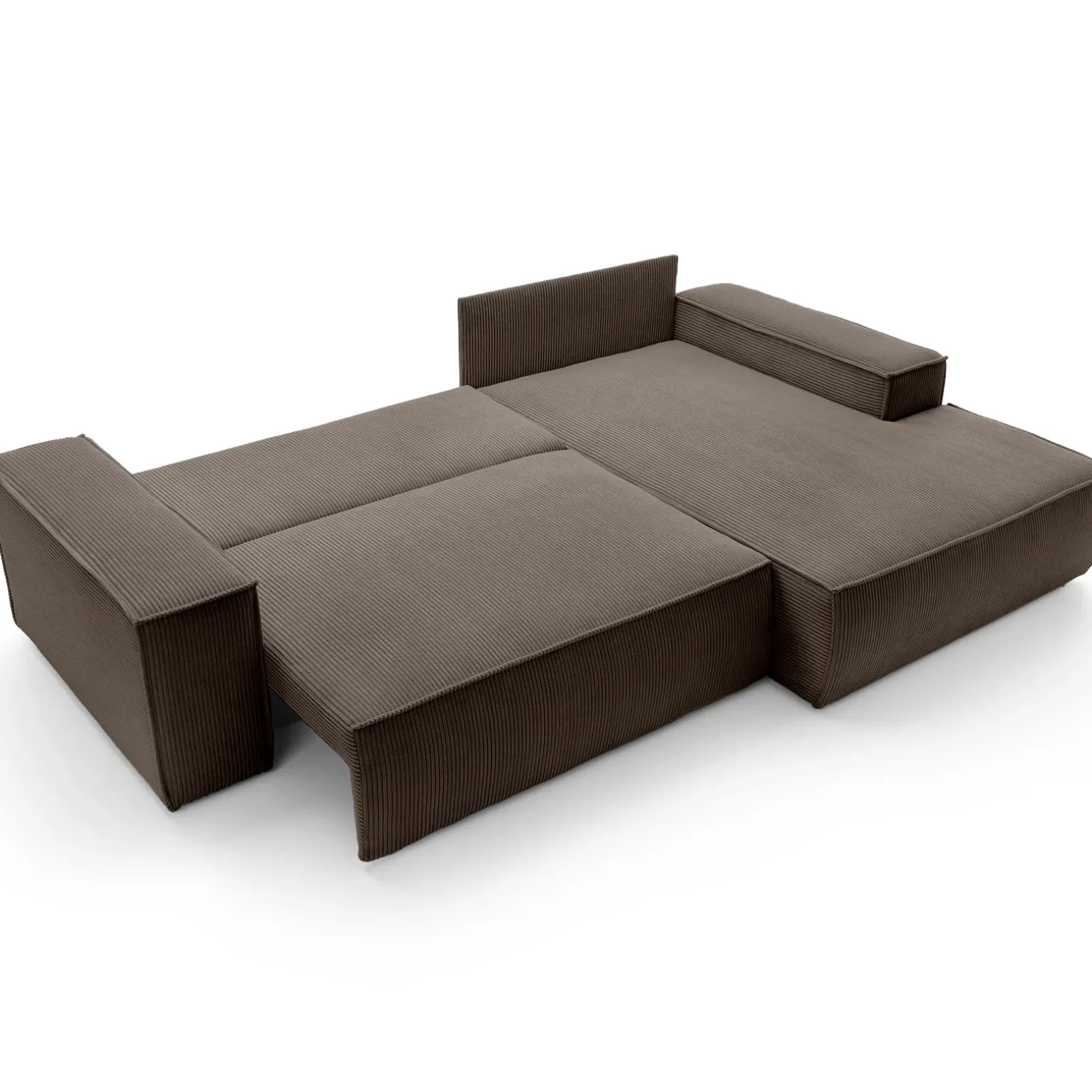 Divano letto angolare destra 3 posti 267x167cm velluto a coste marrone Relaxion