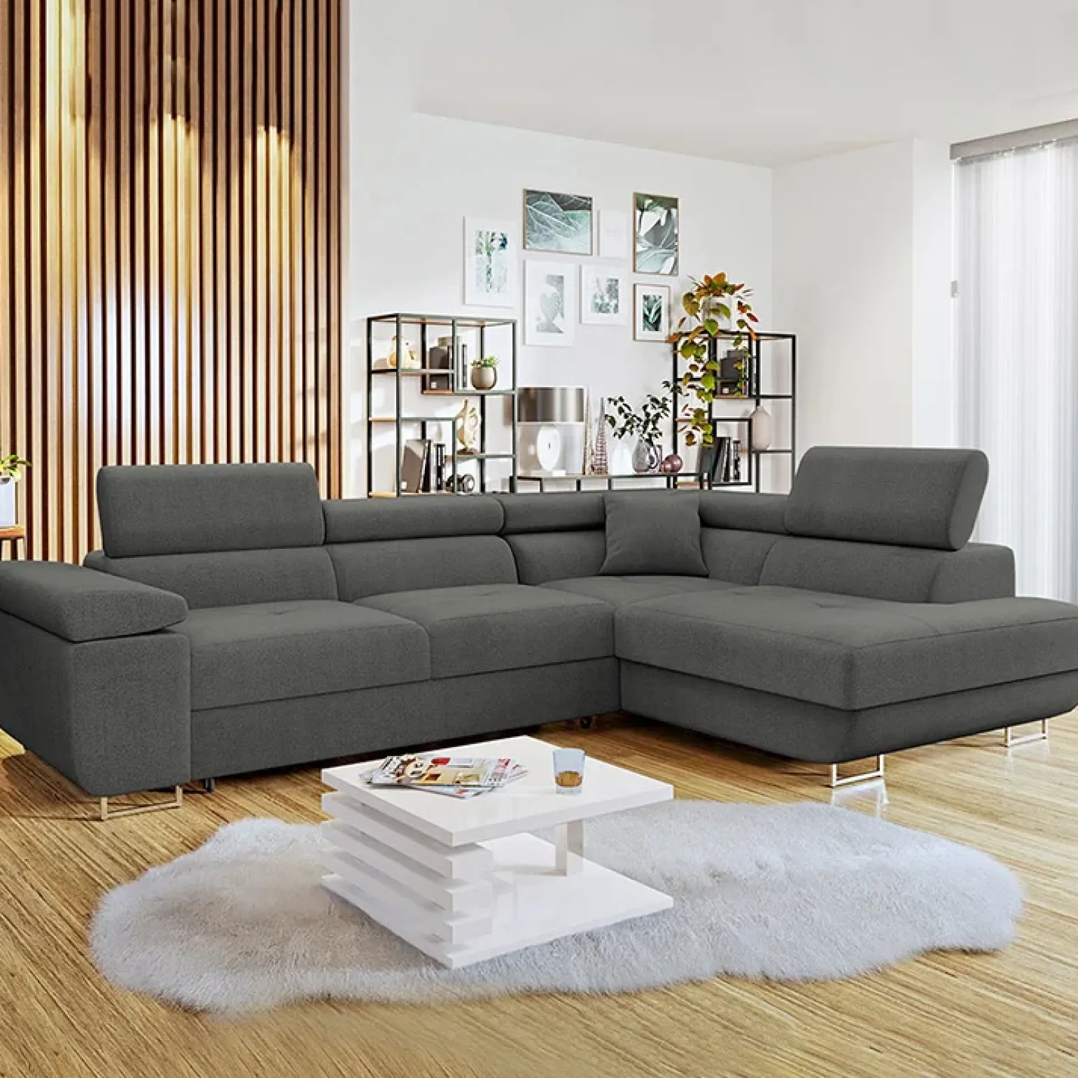 Divano letto angolare destra imbottito 274x203cm grigio Bormio