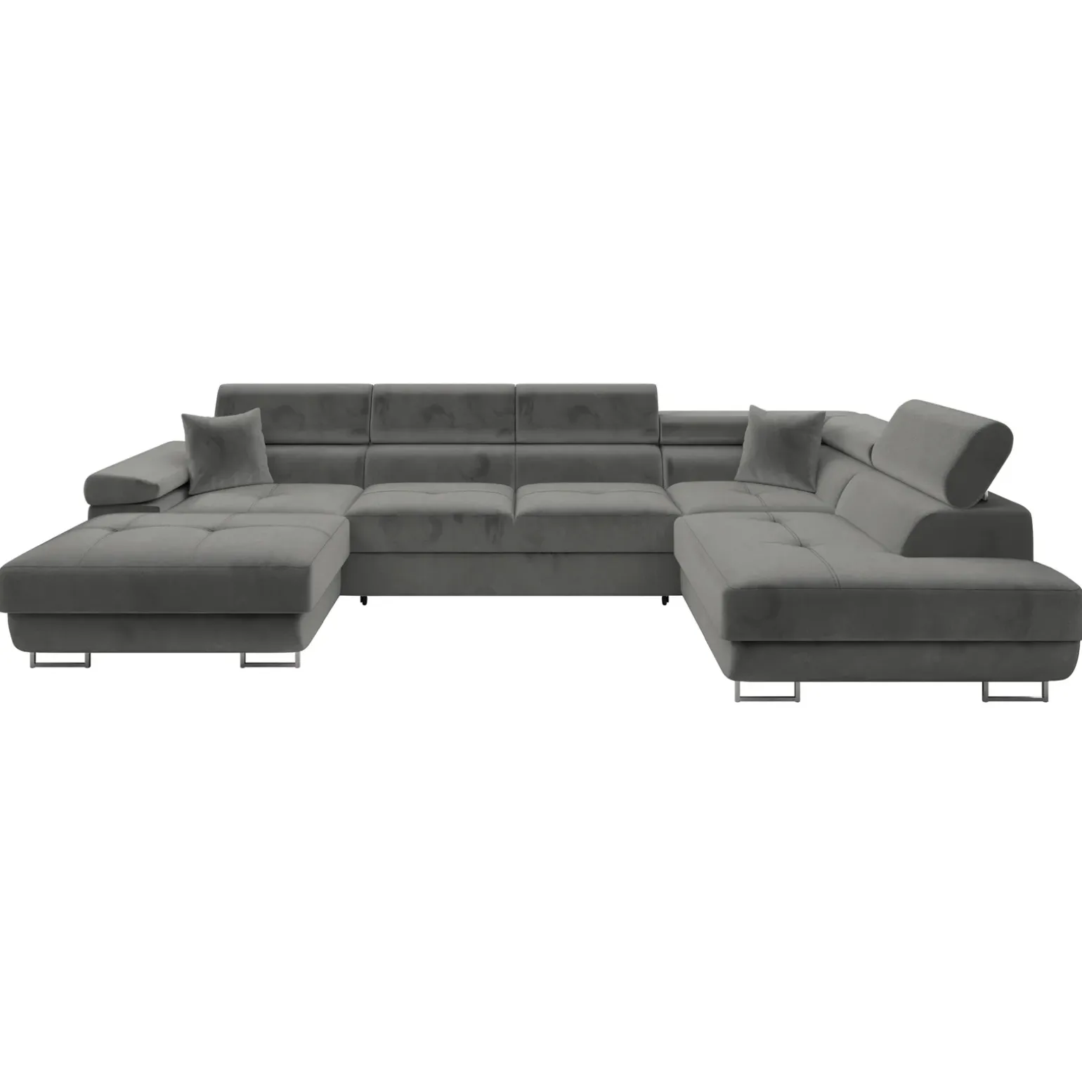 Divano letto angolare destra 5 posti 346x203cm con box contenitore velluto grigio Moirea