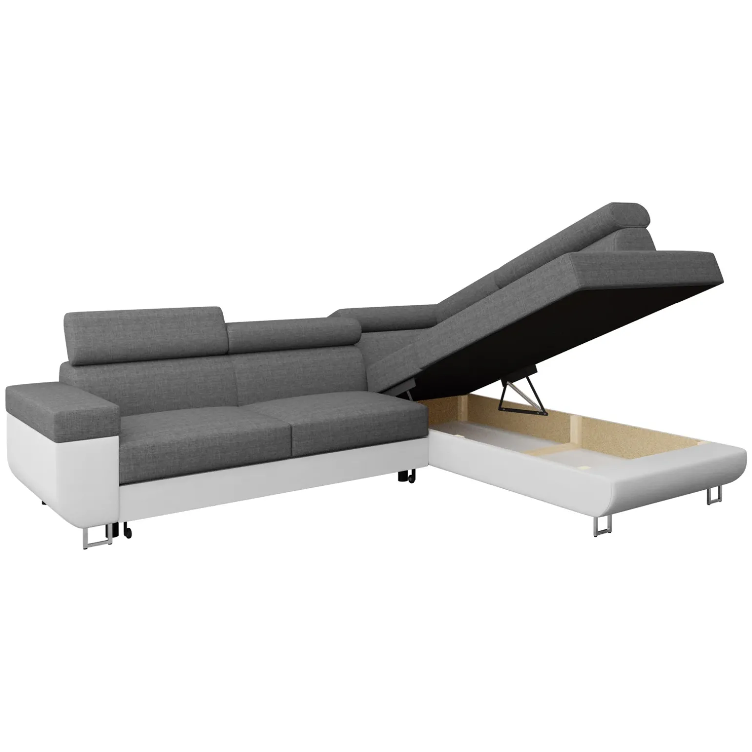 Divano letto angolare destra matrimoniale 253x188cm grigio bianco Almese
