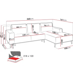 Divano letto angolare destro 3 posti 260x161cm tessuto beige Pluf