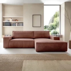 Divano letto angolare destra 3 posti 267x167cm velluto a coste rosa Relaxion