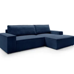 Divano letto angolare destra 3 posti 267x167cm velluto a coste blu Relaxion