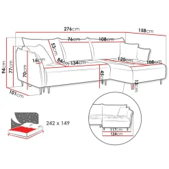 Divano letto angolare destro 3 posti 276x158cm tessuto tortora Angle