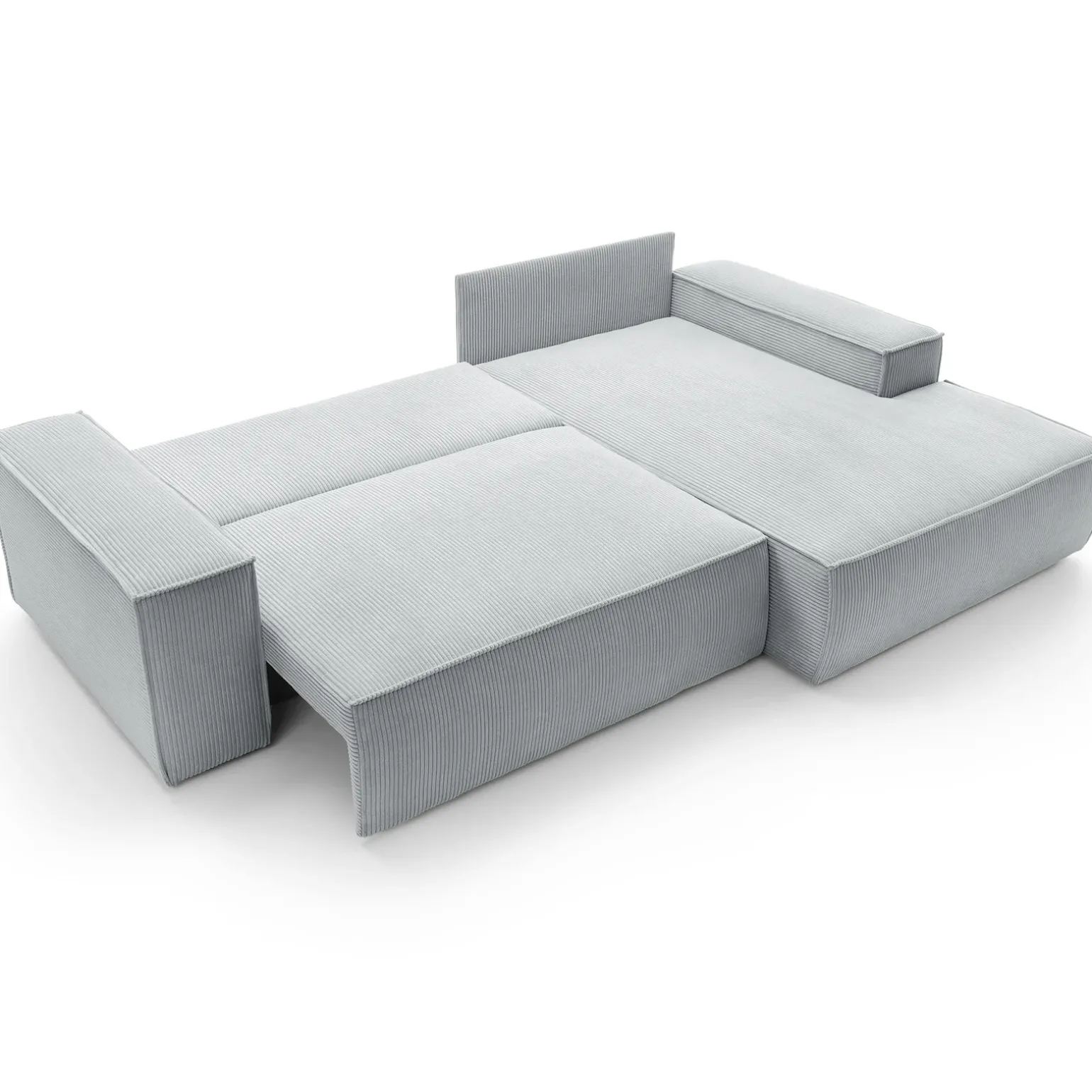 Divano letto angolare destra 3 posti 267x167cm velluto a coste grigio chiaro Relaxion