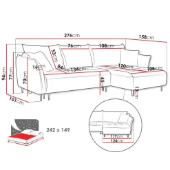 Divano letto angolare destro 3 posti 276x158cm tessuto grigio antracite Angle