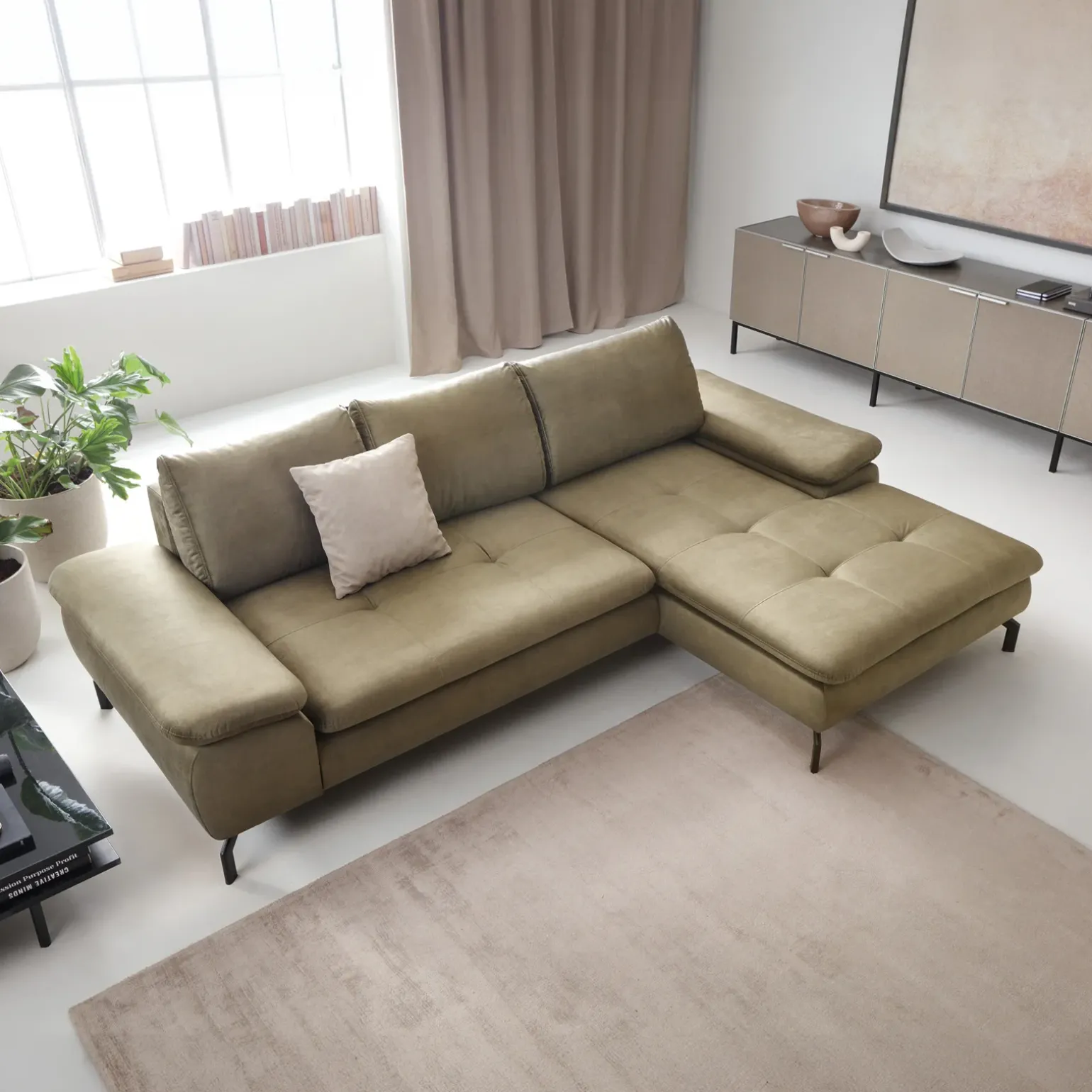 Divano letto angolare destra 3 posti 265x170cm tessuto beige Chillax