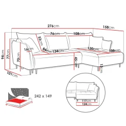 Divano letto angolare destro 3 posti 276x158cm tessuto blu Angle