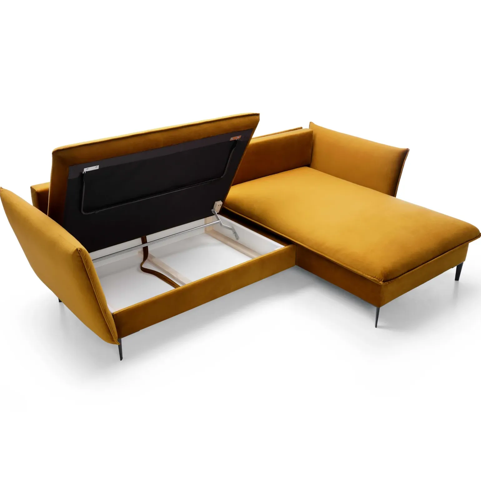 Divano letto angolare destro 3 posti 258x167cm tessuto giallo senape Lushify