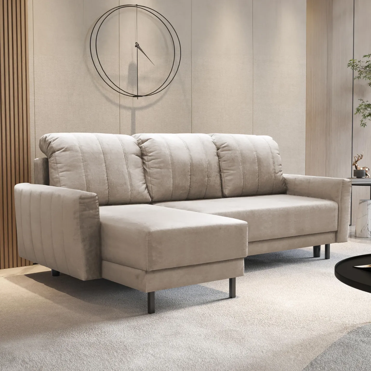 Divano letto angolare reversibile 230x140cm tessuto beige Baffy