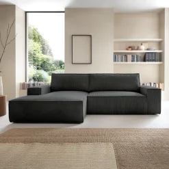 Divano letto angolare sinistra 3 posti 267x167cm velluto a coste antracite Relaxion