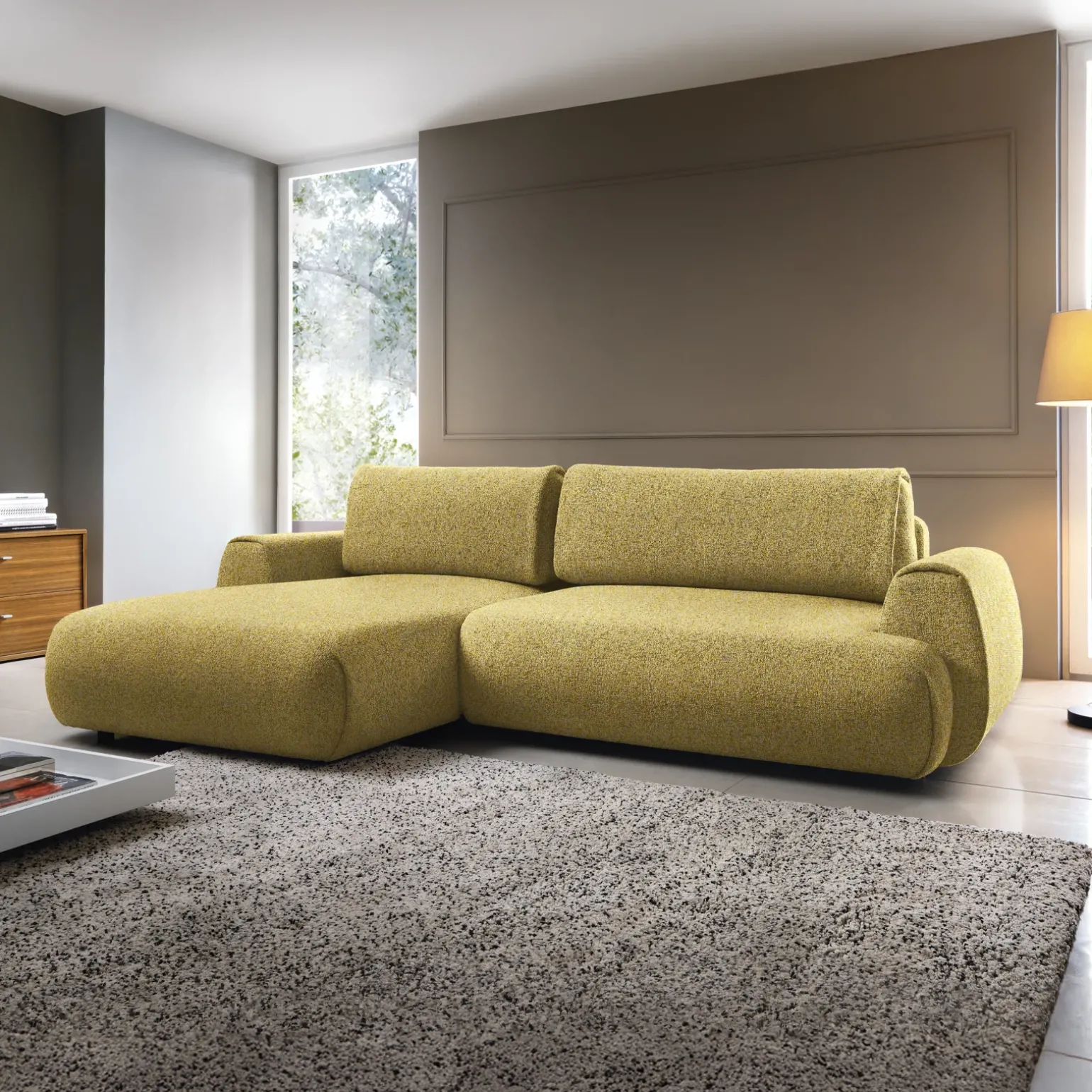 Divano letto angolare sinistra 3 posti 270x167cm tessuto giallo Cloudify
