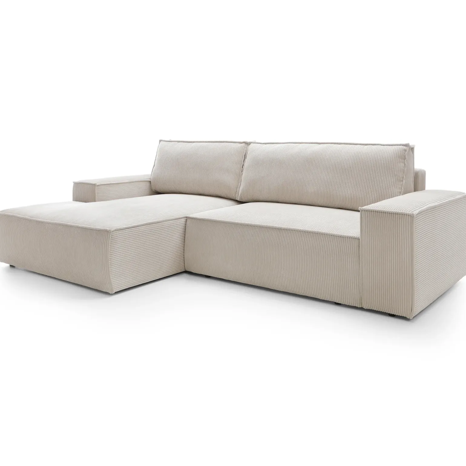 Divano letto angolare sinistro 3 posti 267x167cm velluto a coste beige Relaxion