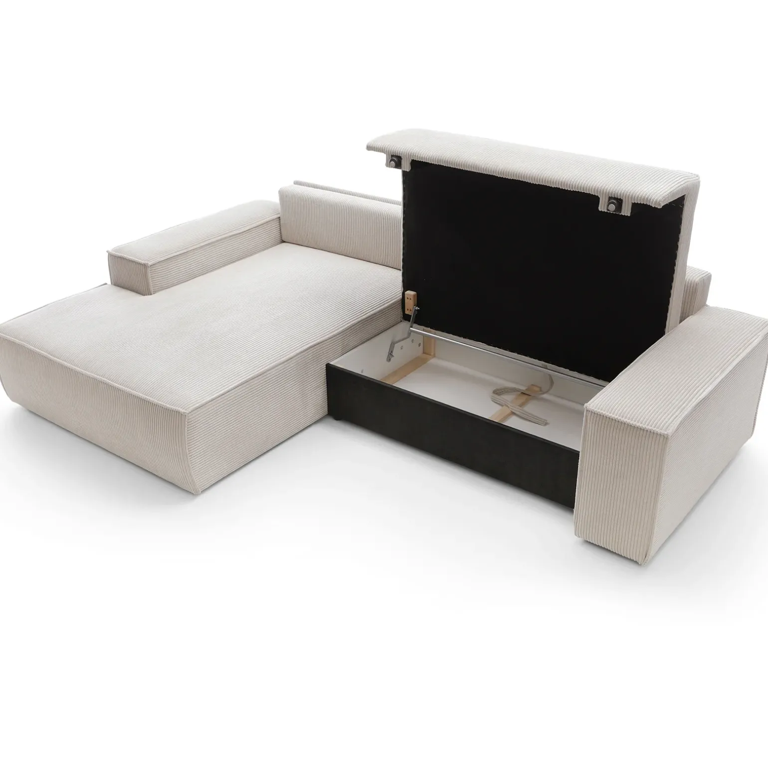 Divano letto angolare sinistro 3 posti 267x167cm velluto a coste beige Relaxion