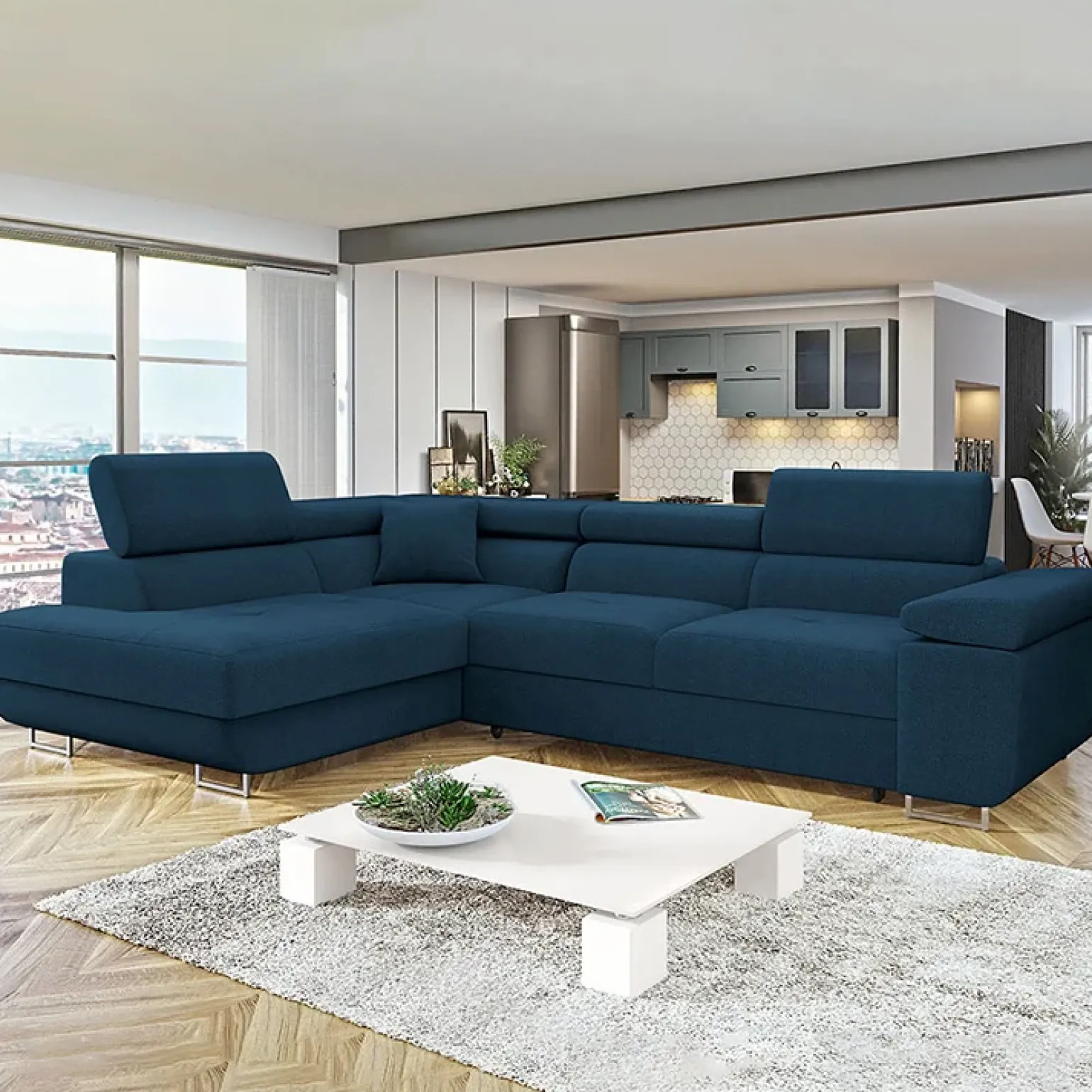 Divano letto angolare sinistra imbottito 274x203cm blu Bormio