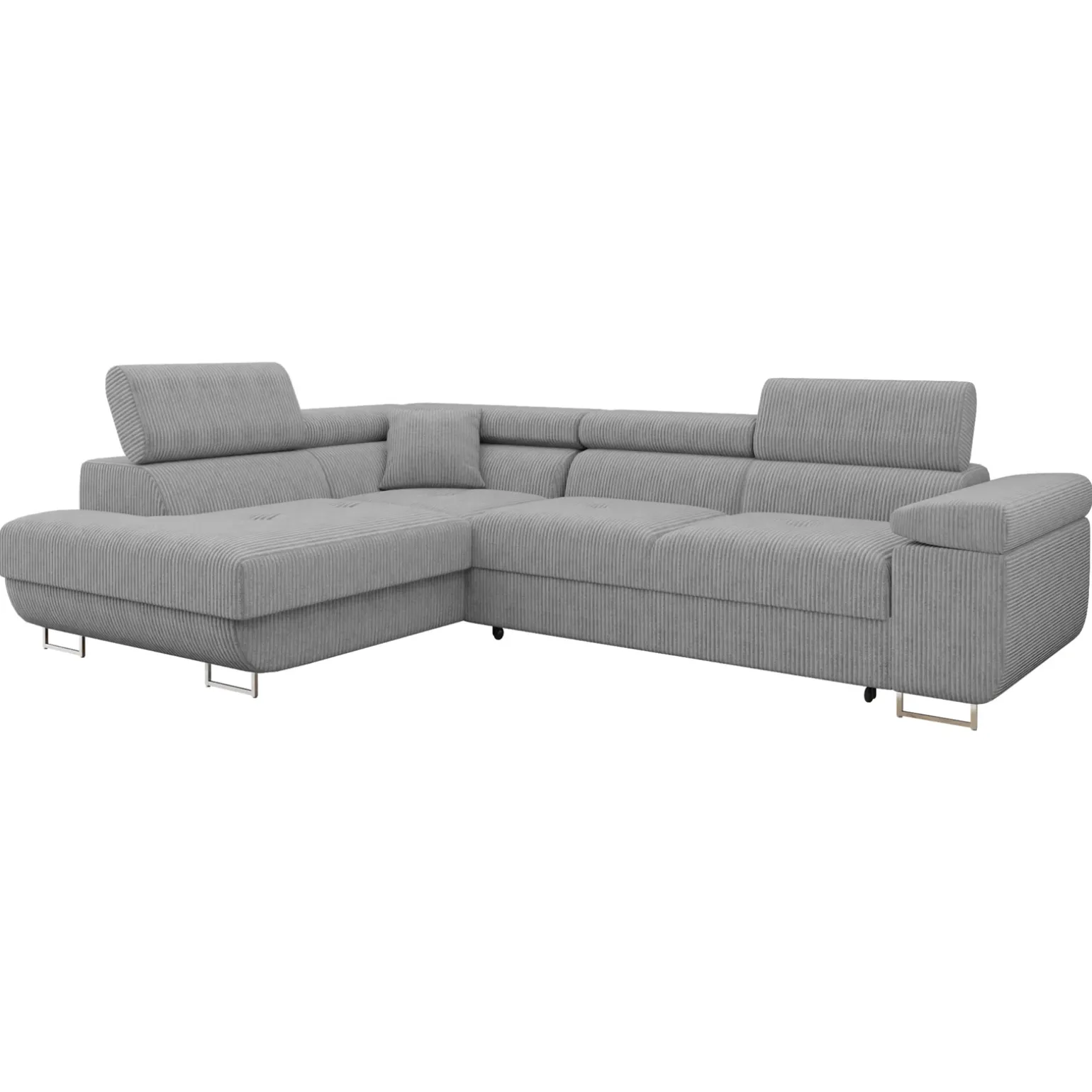 Divano letto angolare sinistra imbottito 274x203cm velluto a coste grigio Bormio