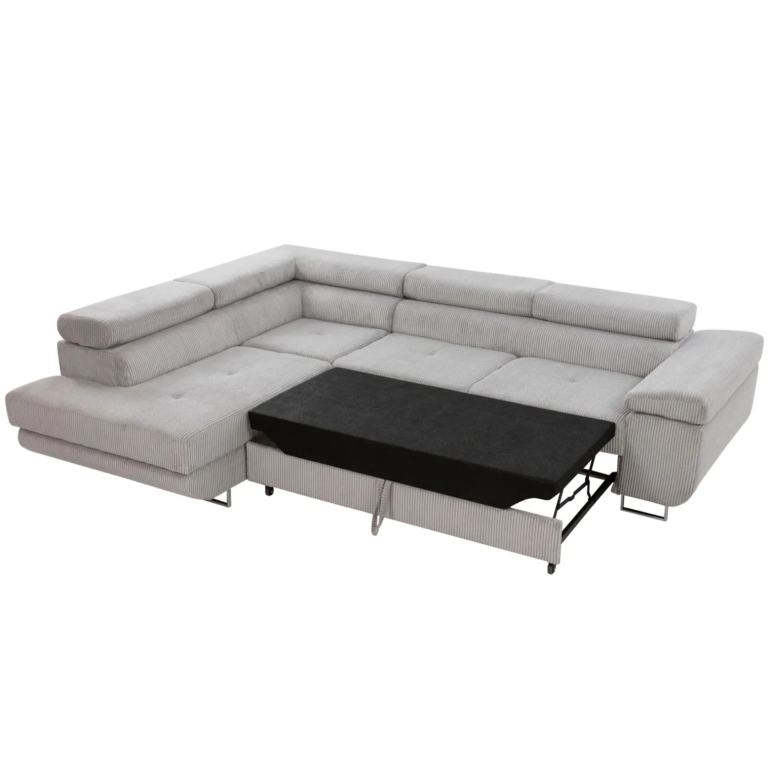 Divano letto angolare sinistra imbottito 274x203cm velluto a coste grigio Bormio