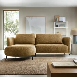 Divano letto angolare sinistra 3 posti 260x180cm tessuto bouclè beige scuro Repose