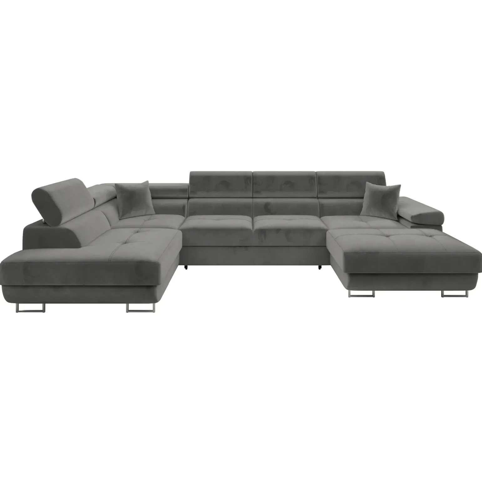 Divano letto angolare sinistra 5 posti 346x203cm con box contenitore velluto grigio Moirea