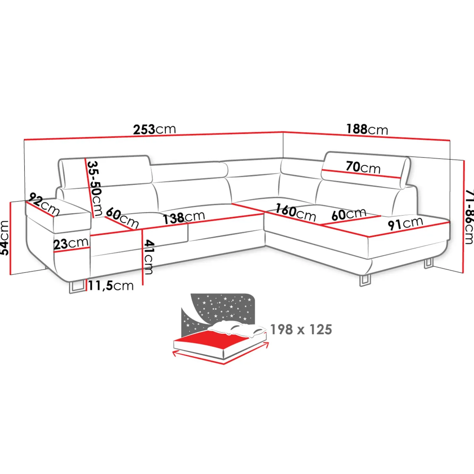 Divano letto angolare sinistra 3 posti 253x188cm grigio bianco Almese