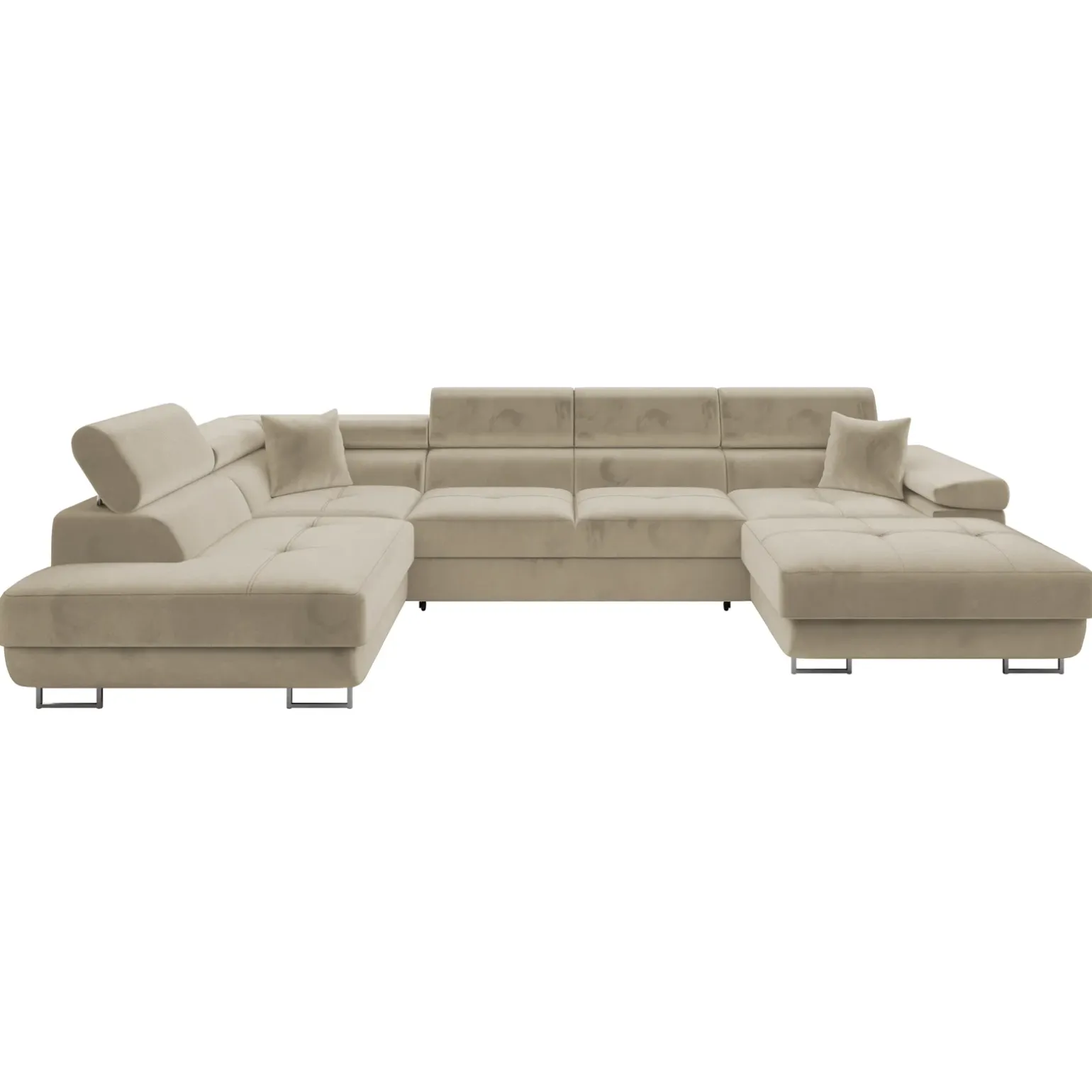 Divano letto angolare sinistra 5 posti 346x203cm con box contenitore beige Moirea