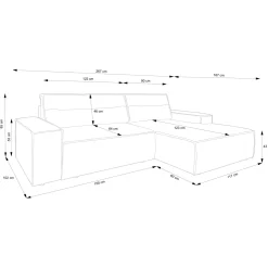 Divano letto angolare sinistra 3 posti 267x167cm velluto a coste blu Relaxion