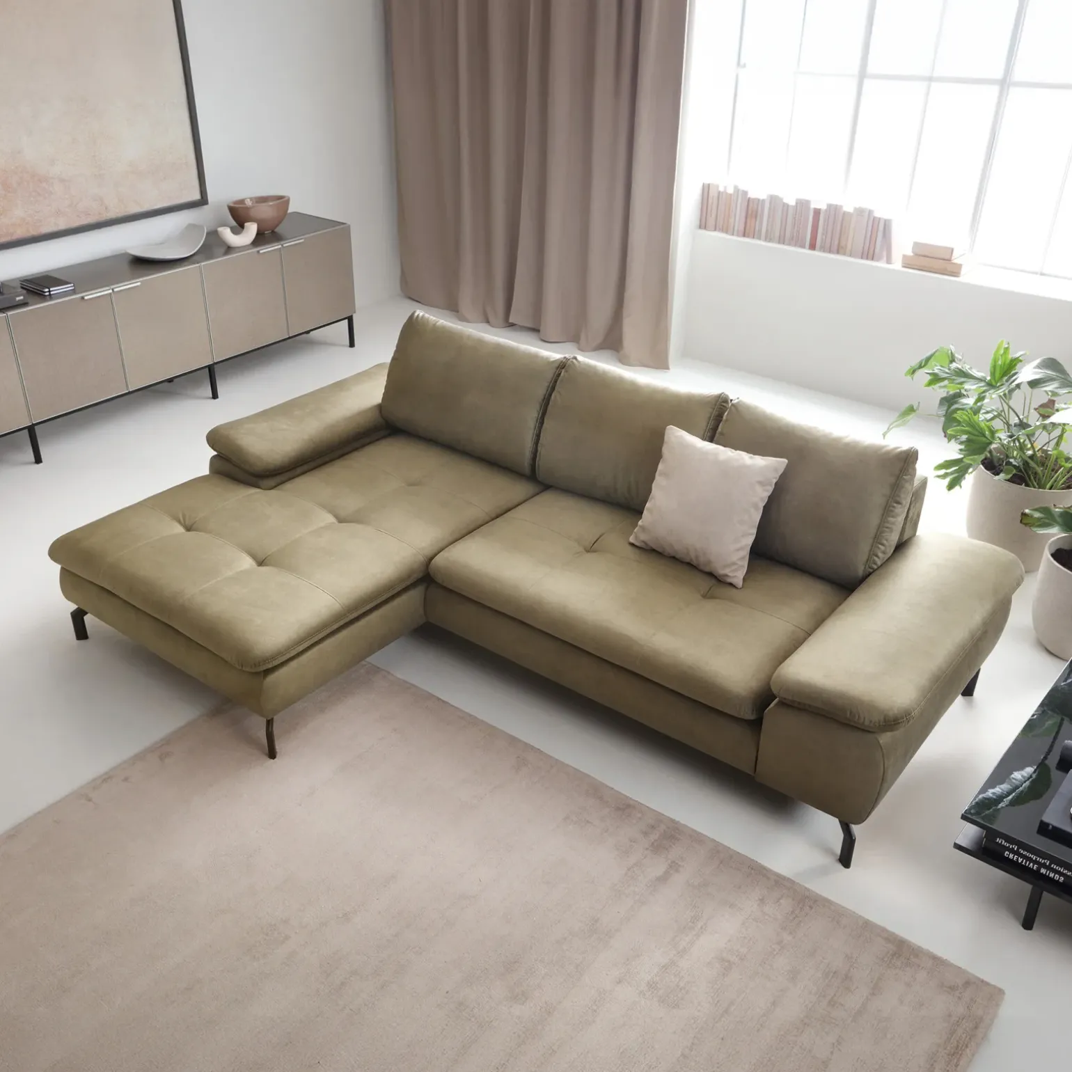 Divano letto angolare sinistra 3 posti 265x170cm tessuto beige Chillax