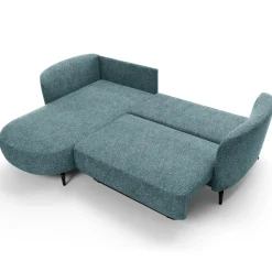 Divano letto angolare sinistra 3 posti 260x180cm tessuto bouclè azzurro Repose