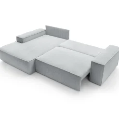 Divano letto angolare sinistra 3 posti 267x167cm velluto a coste grigio chiaro Relaxion