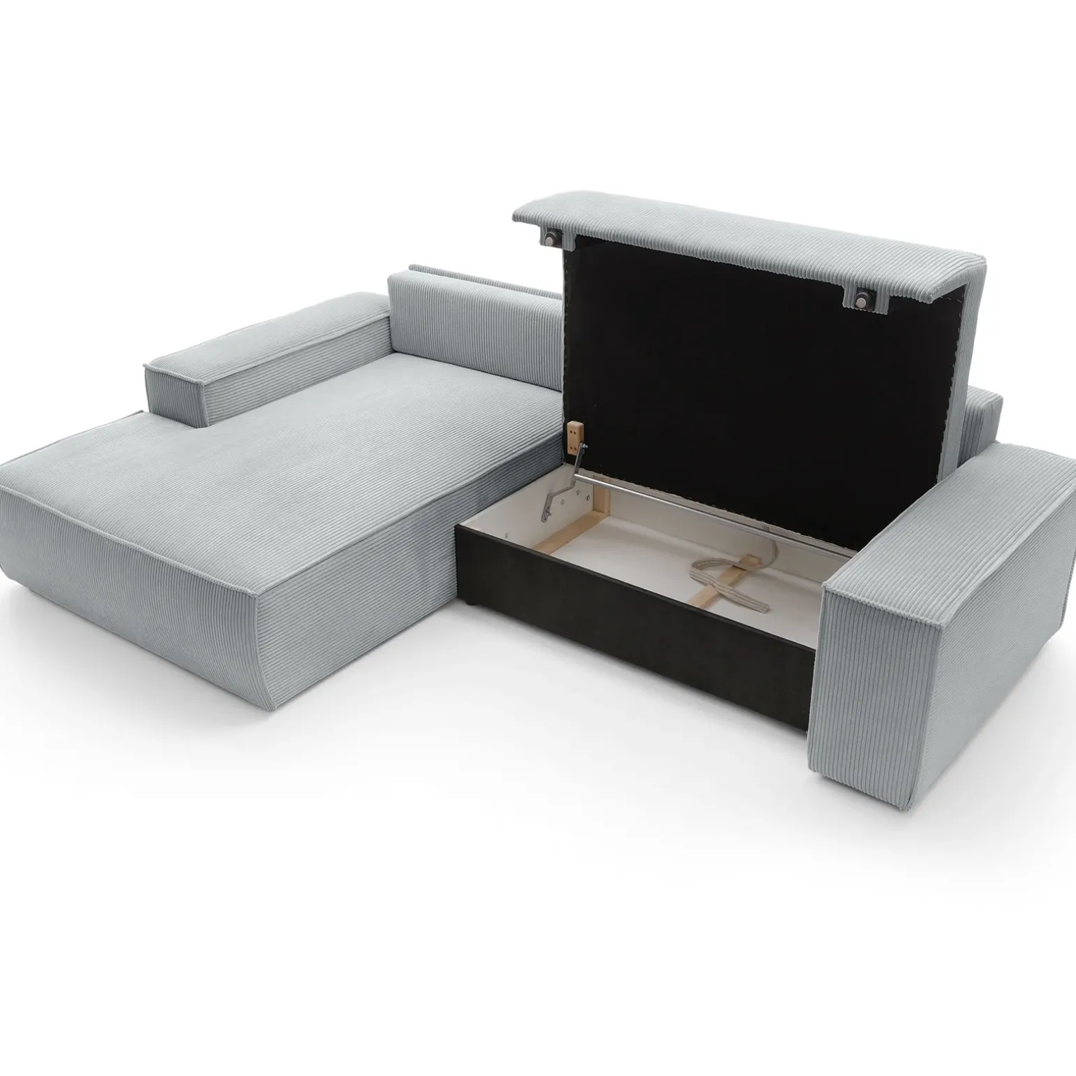 Divano letto angolare sinistra 3 posti 267x167cm velluto a coste grigio chiaro Relaxion