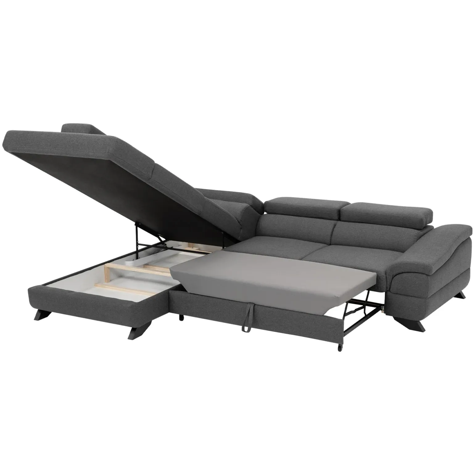Divano letto angolare sinistro 5 posti 272x219cm tessuto antracite Lumma