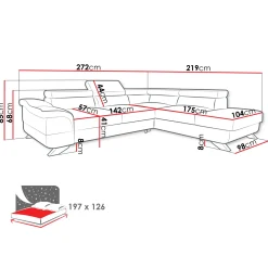 Divano letto angolare sinistro 5 posti 272x219cm tessuto antracite Lumma