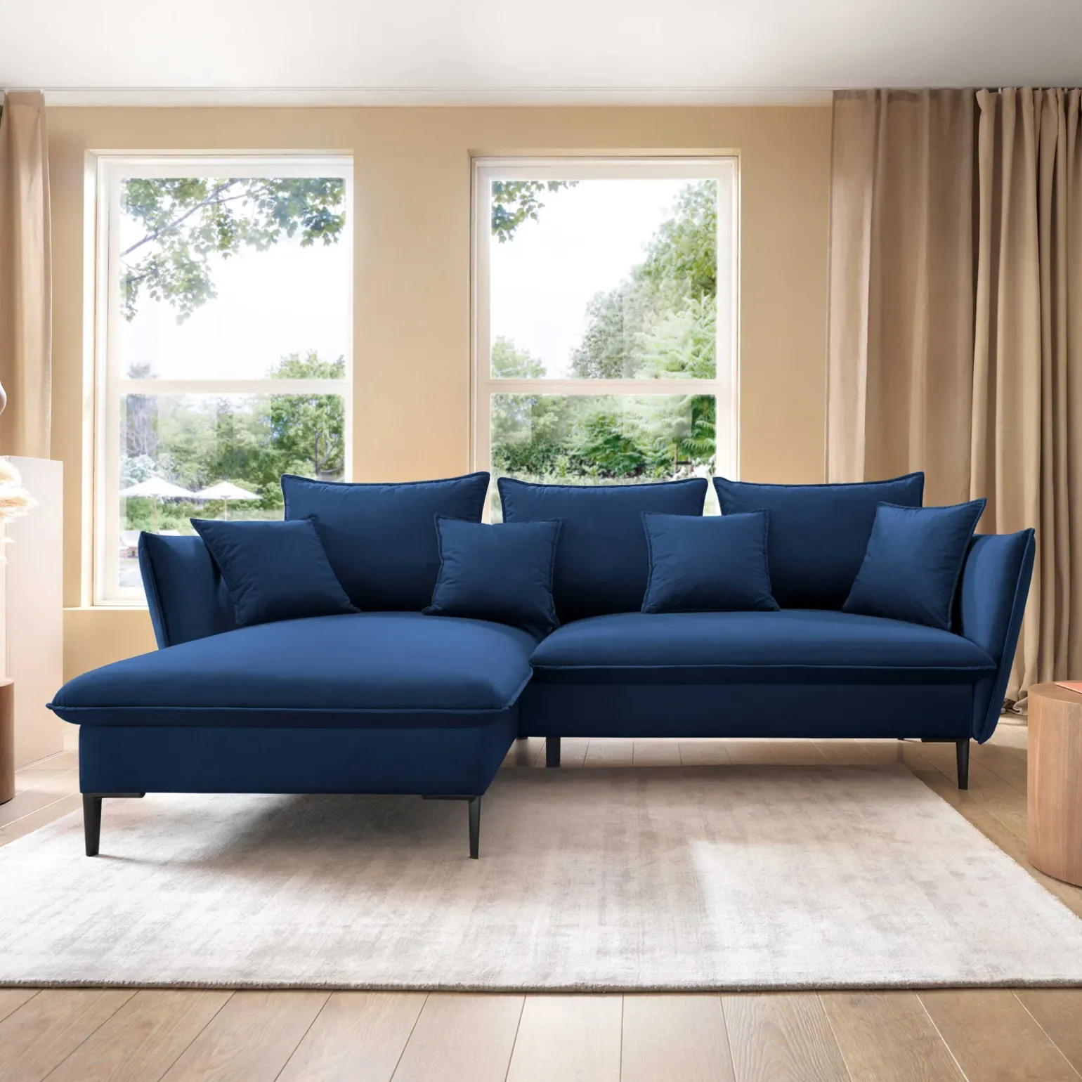 Divano letto angolare sinistro 3 posti 258x167cm tessuto blu Lushify