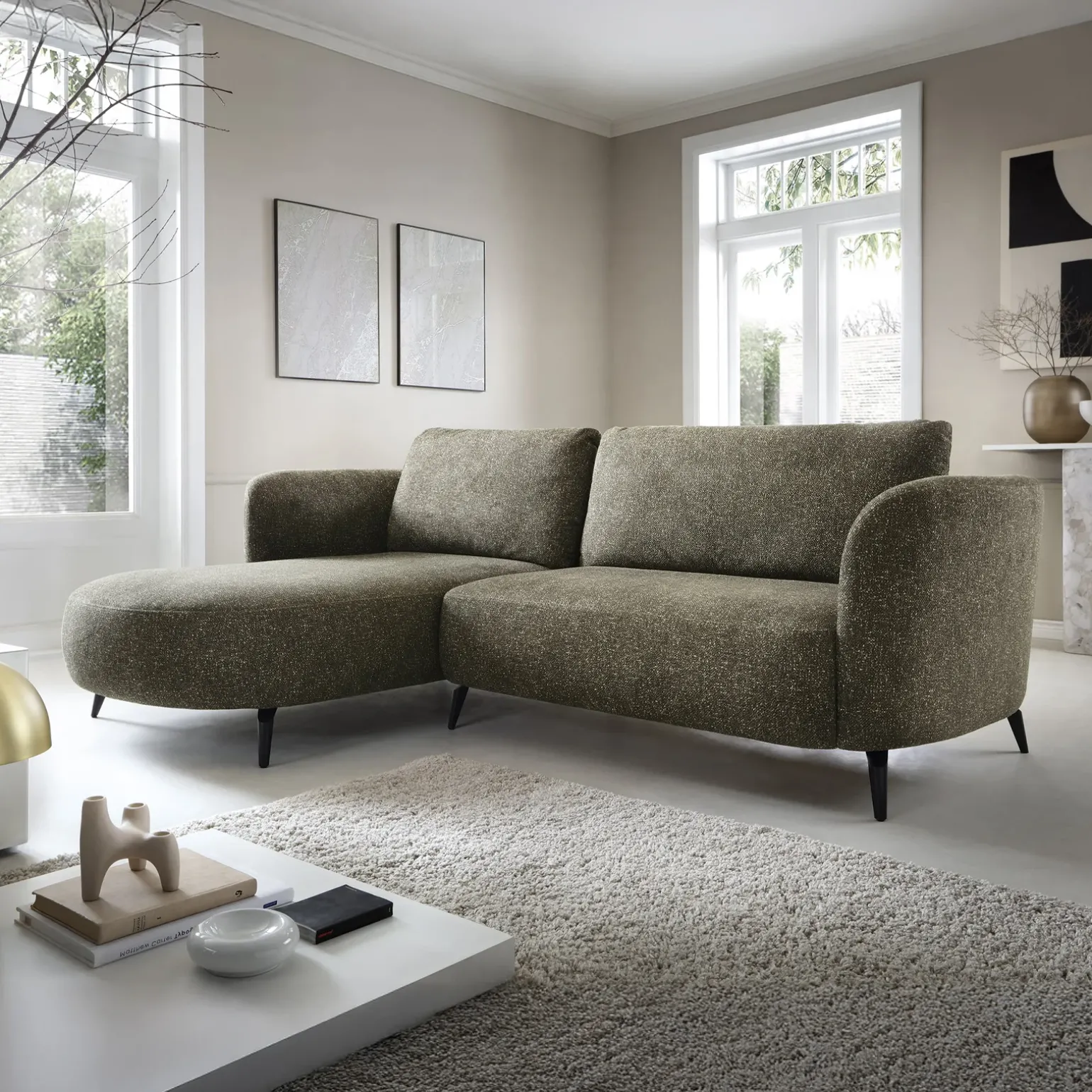 Divano letto angolare sinistra 3 posti 260x180cm tessuto bouclè verde Repose