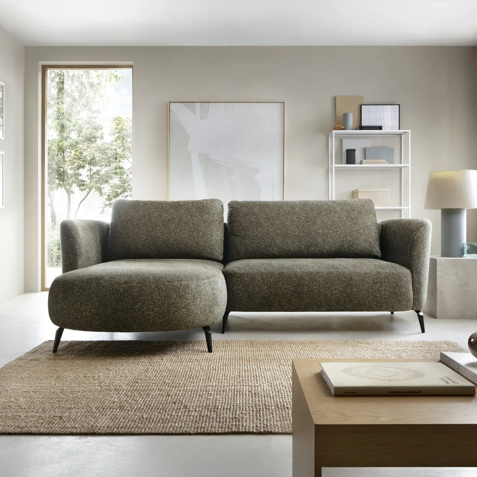 Divano letto angolare sinistra 3 posti 260x180cm tessuto bouclè verde Repose