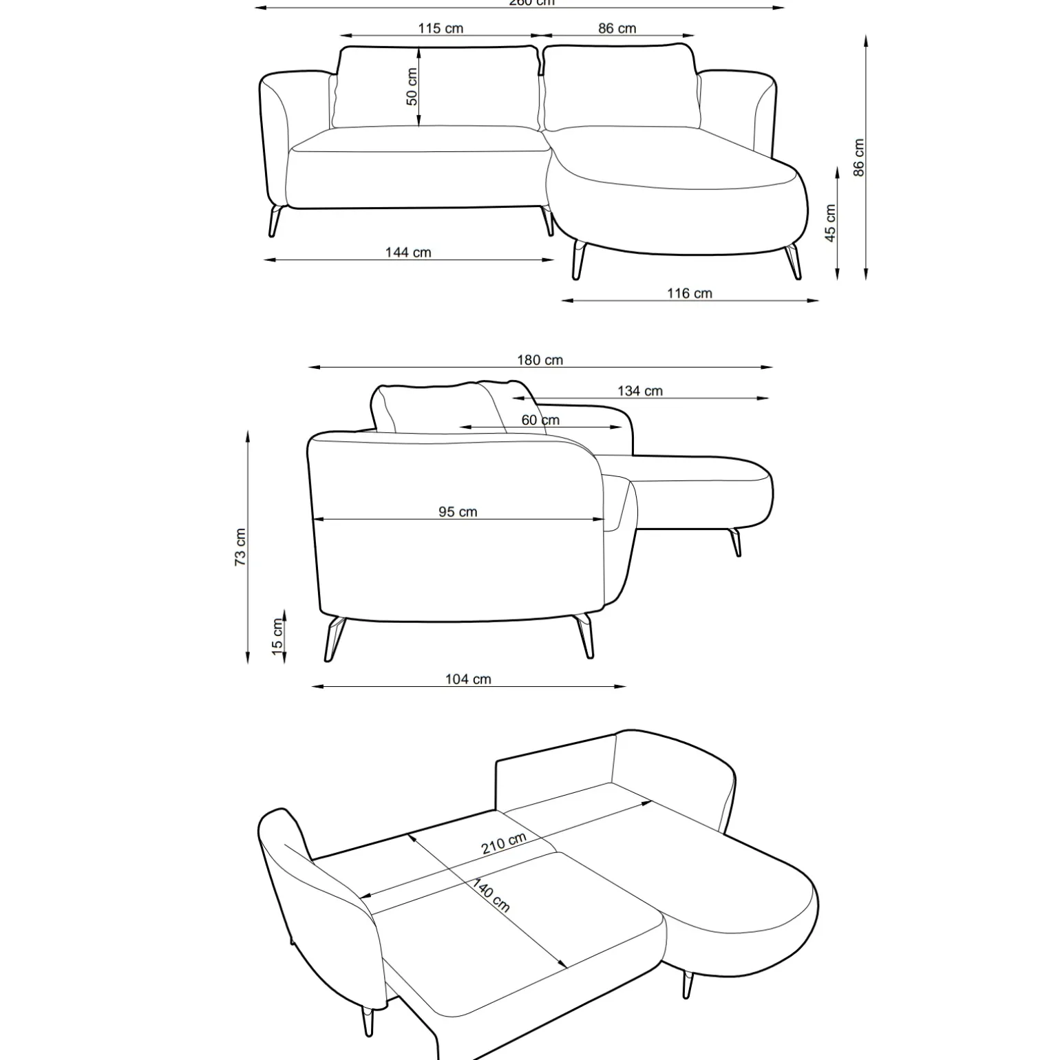 Divano letto angolare sinistra 3 posti 260x180cm tessuto bouclè verde Repose
