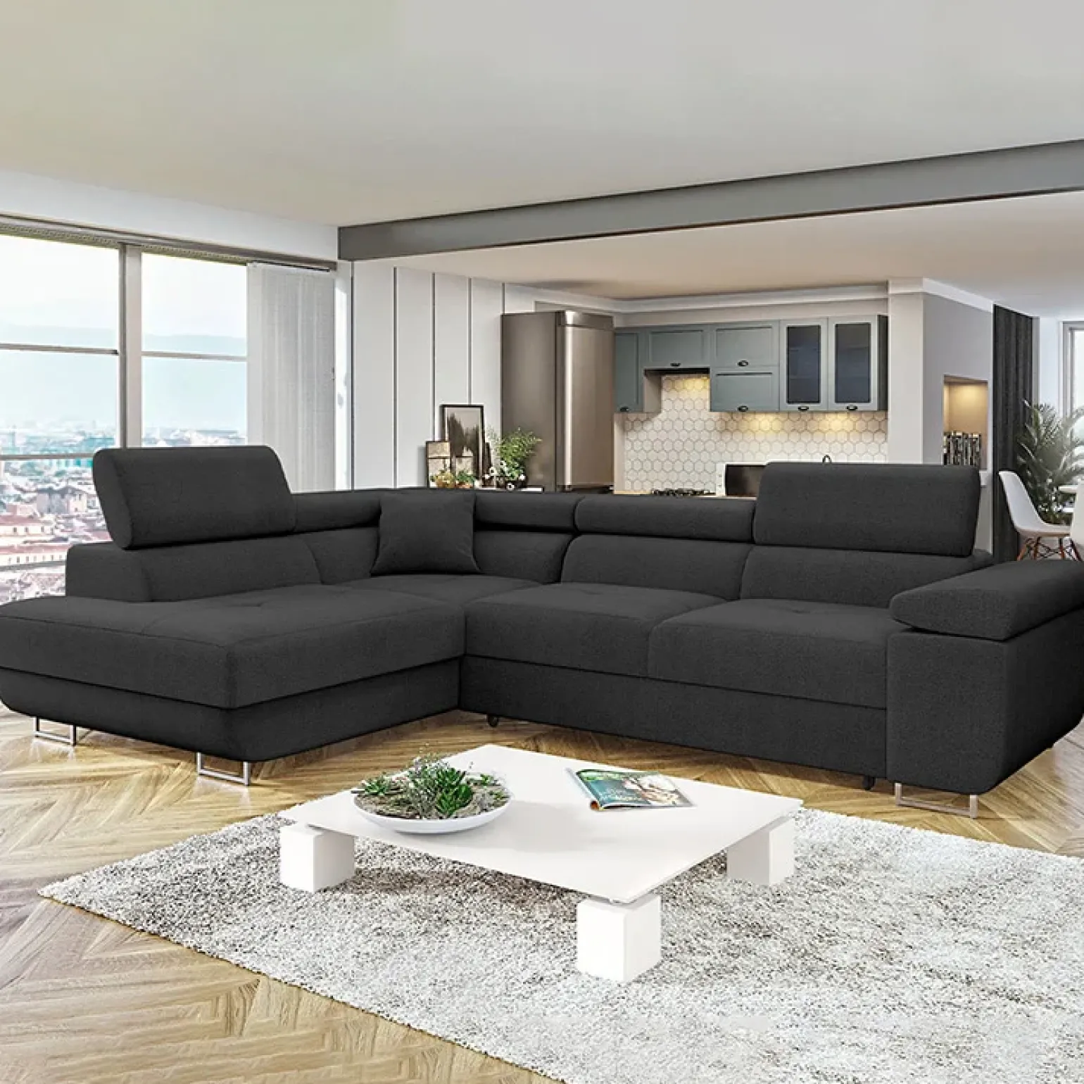 Divano letto angolare sinistra imbottito 274x203cm nero Bormio