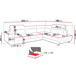 Divano letto angolare sinistra 5 posti 253x188cm con box contenitore grigio Almese