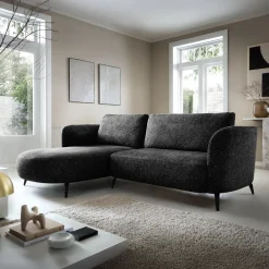 Divano letto angolare sinistra 3 posti 260x180cm tessuto bouclè antracite Repose