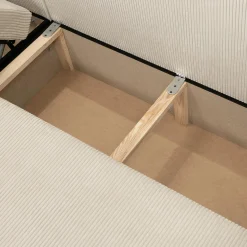Divano letto angolare velluto a coste beige 304x140cm con contenitore Assunta