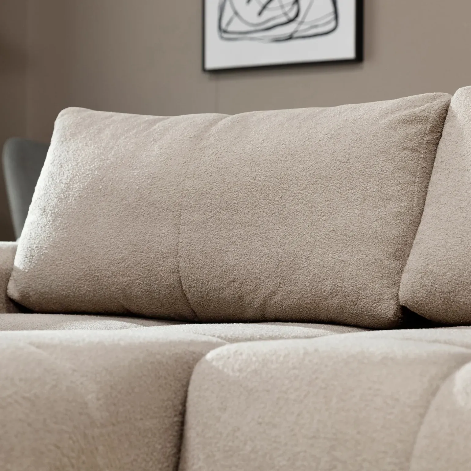 Divano letto con angolo a sinistra 4 posti 270x173cm con contenitore tessuto bouclé beige Litos
