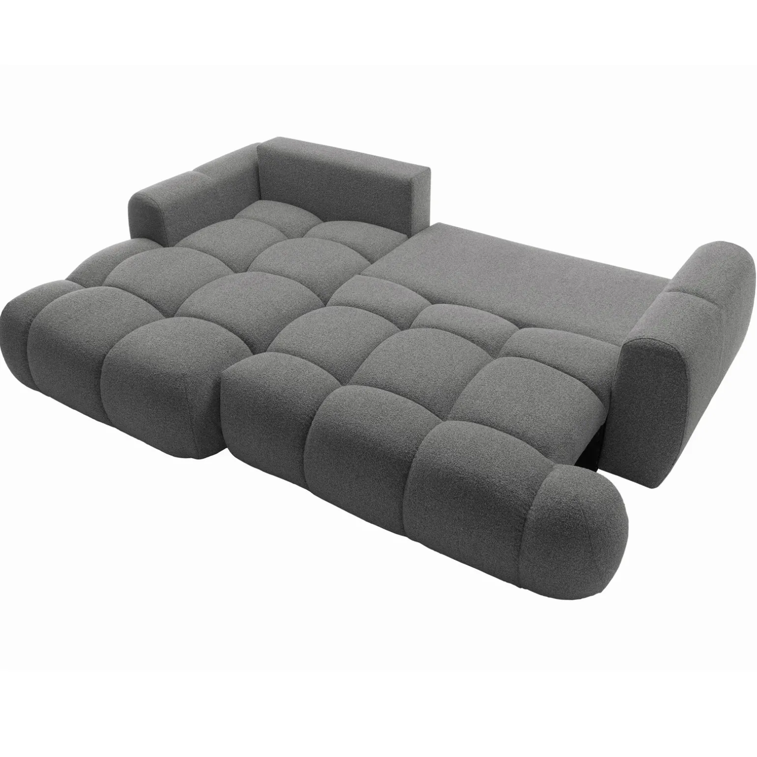 Divano letto con angolo a sinistra 4 posti 270x173cm con contenitore tessuto bouclé grigio scuro Litos