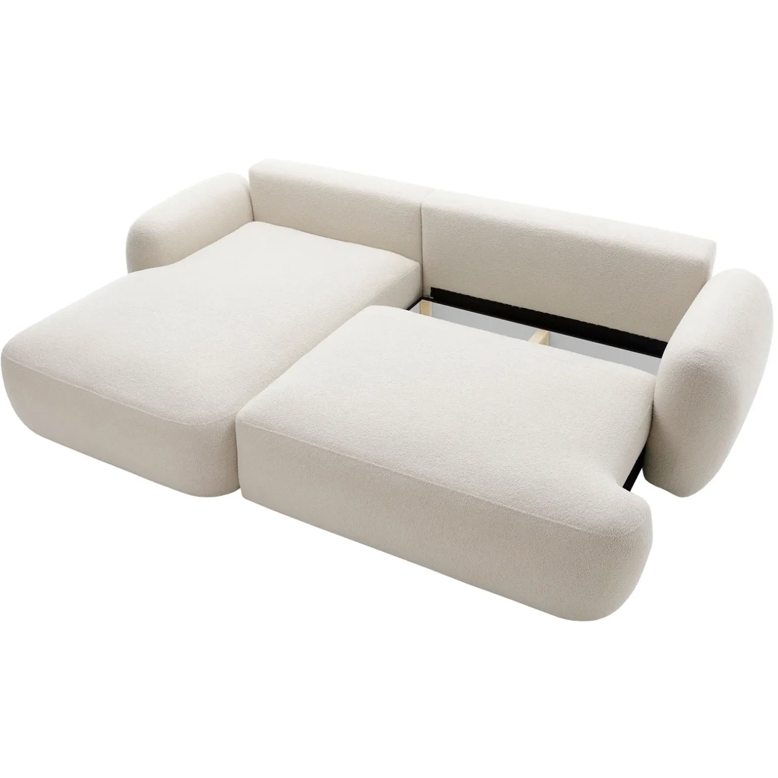 Divano letto con angolo a destra 4 posti 275x175cm con contenitore imbottito beige Aurum