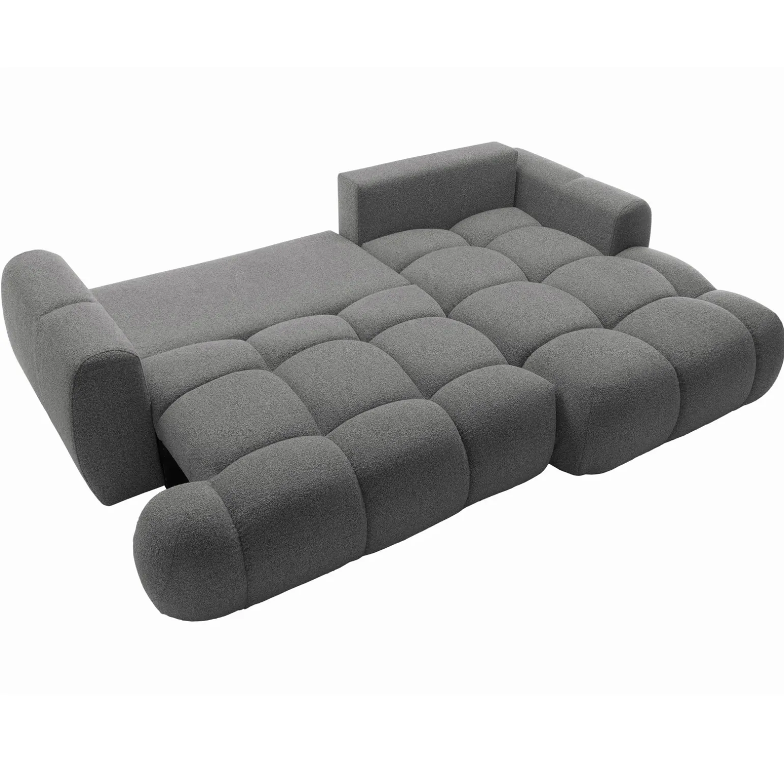 Divano letto con angolo a destra 4 posti 270x173cm con contenitore tessuto bouclé grigio scuro Litos