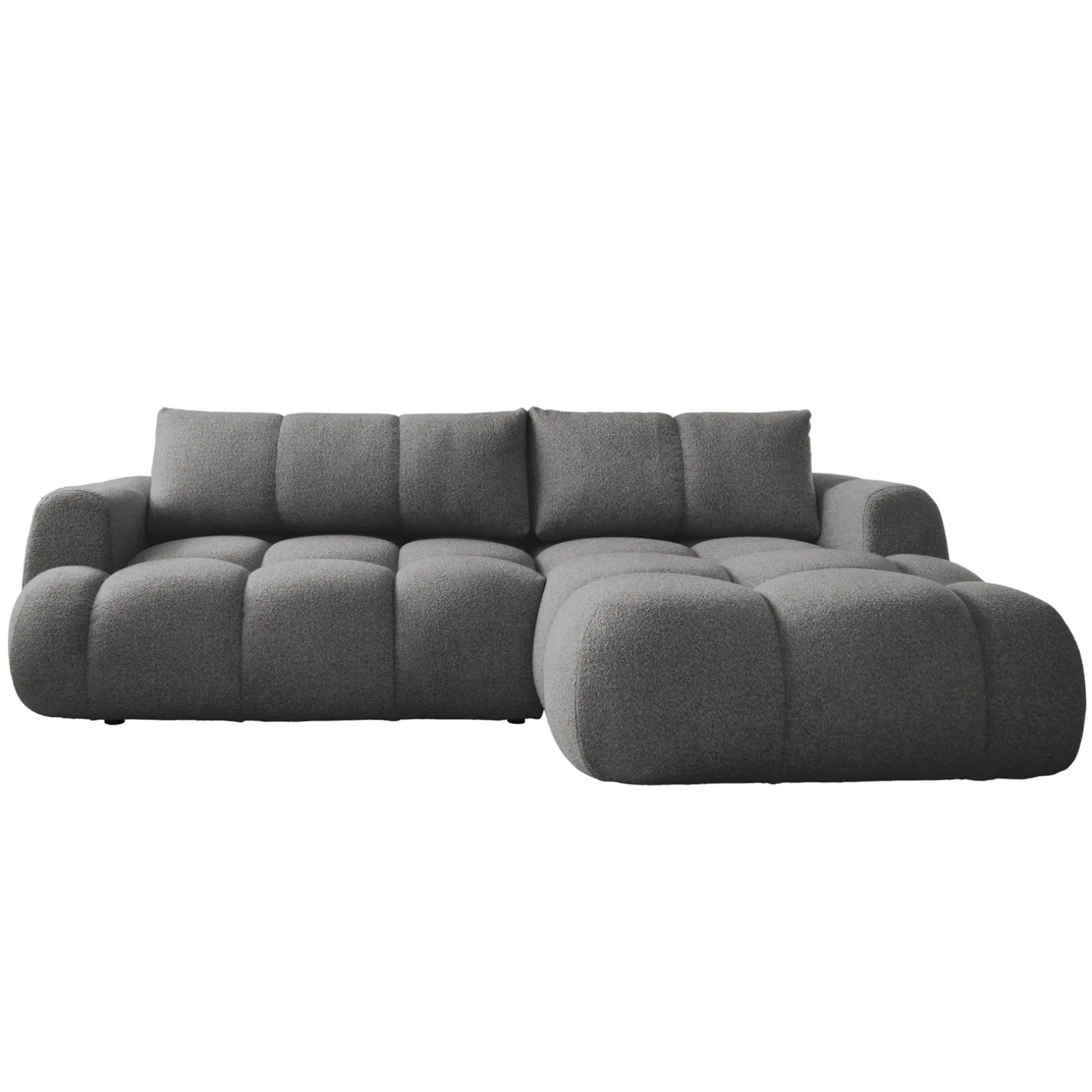 Divano letto con angolo a destra 4 posti 270x173cm con contenitore tessuto bouclé grigio scuro Litos
