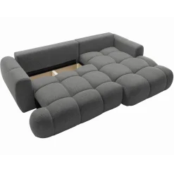 Divano letto con angolo a destra 4 posti 270x173cm con contenitore tessuto bouclé grigio scuro Litos