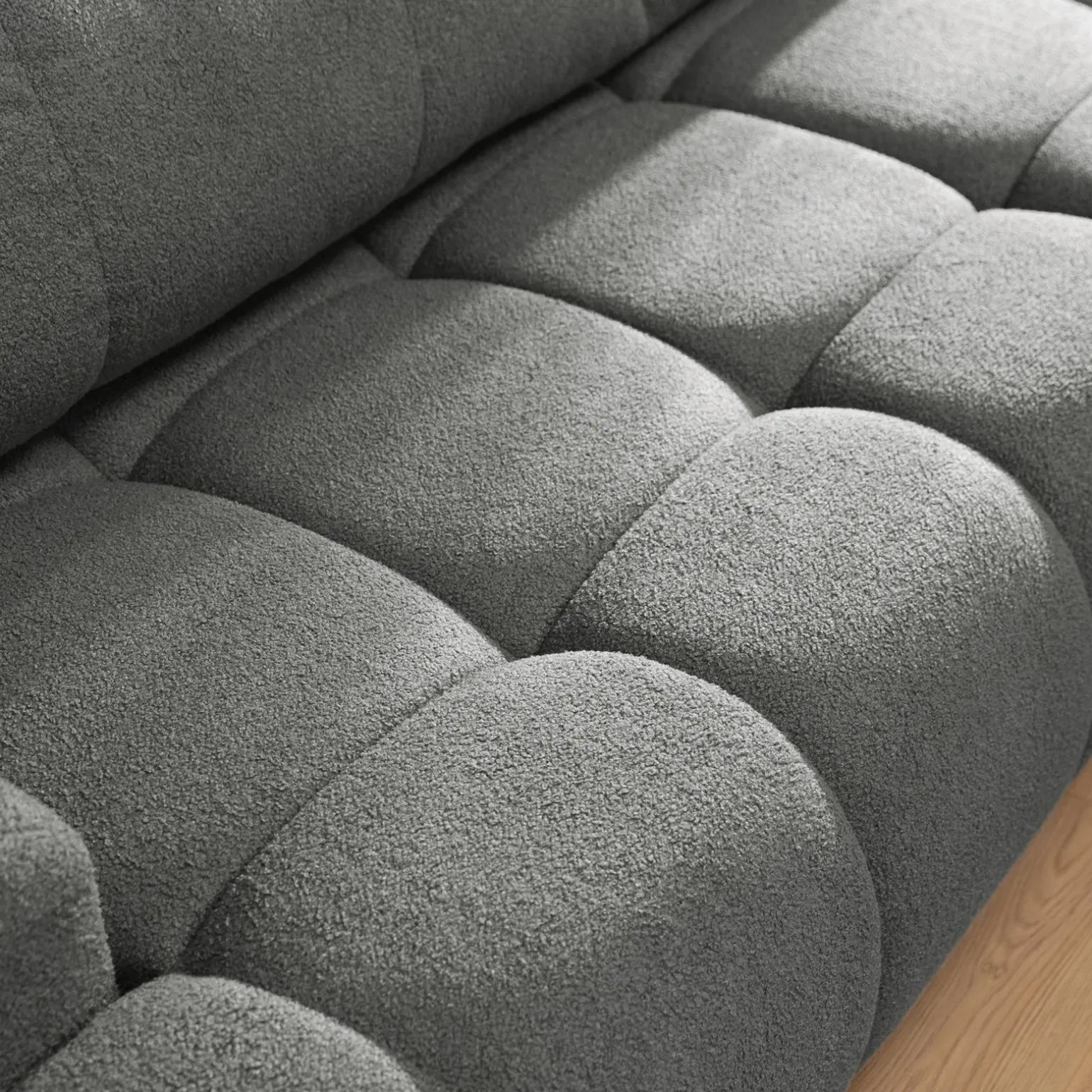 Divano letto con angolo a destra 4 posti 270x173cm con contenitore tessuto bouclé grigio scuro Litos