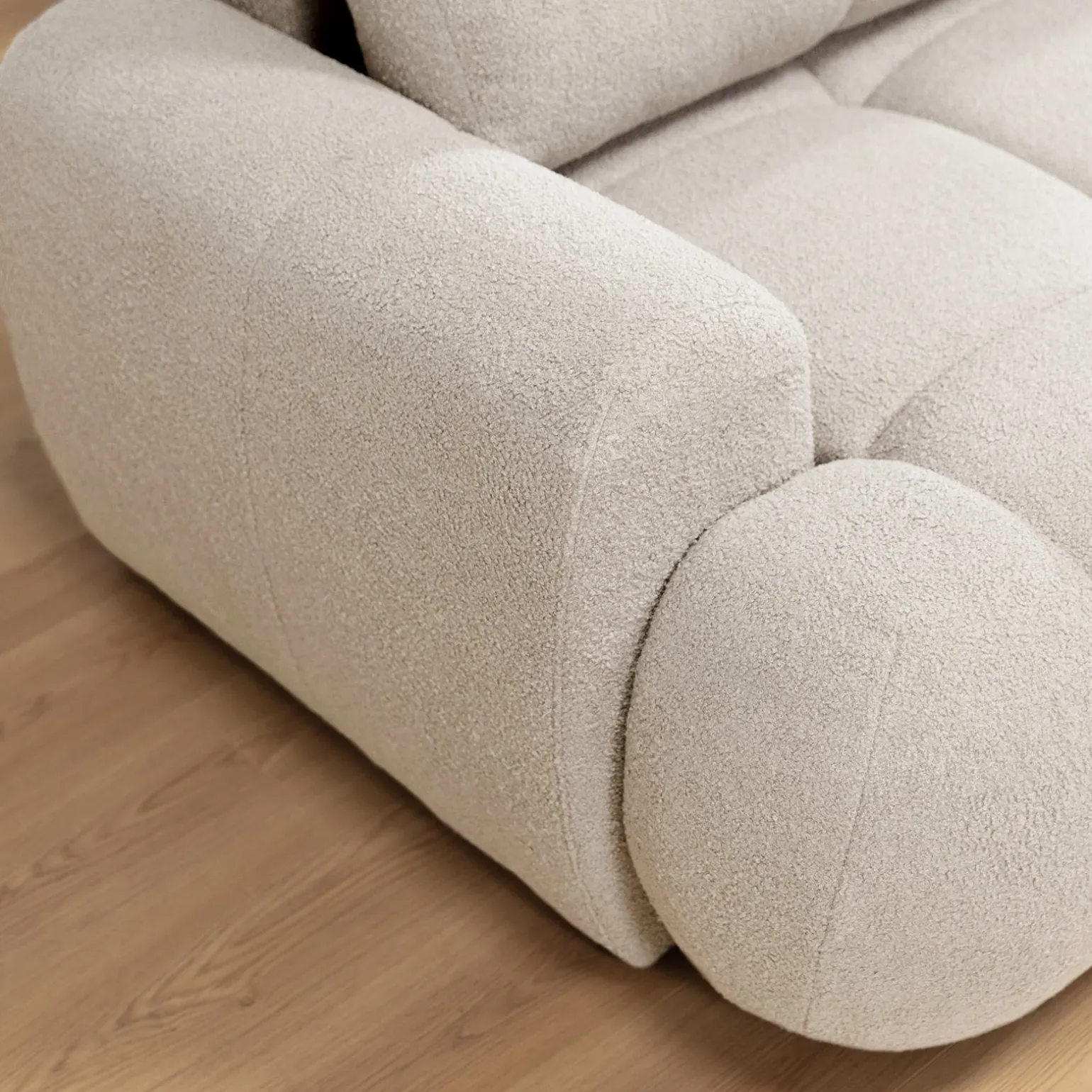 Divano letto con angolo a destra 4 posti 270x173cm con contenitore tessuto bouclé bianco crema Litos