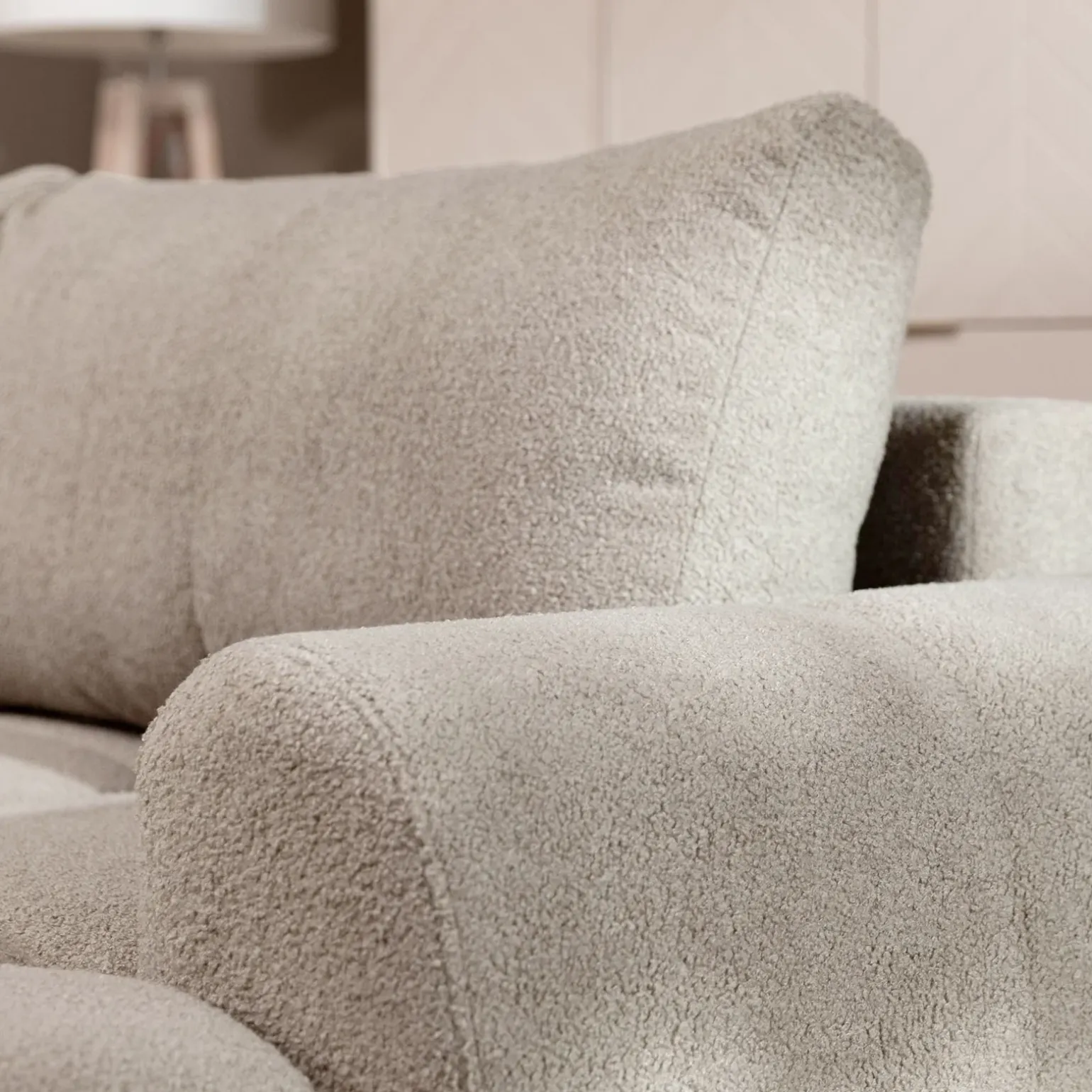 Divano letto con angolo a sinistra 4 posti 270x173cm con contenitore tessuto bouclé bianco crema Litos